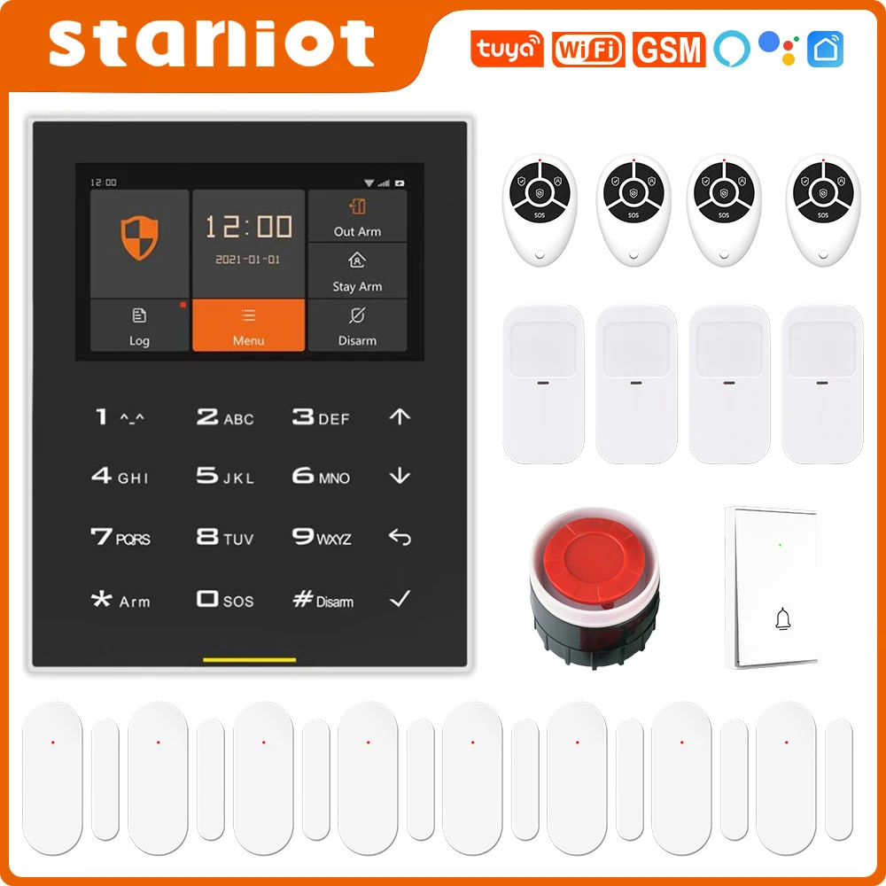 

Staniot C500 Русская версия Tuya WIFI GSM Беспроводная система охранной сигнализации для умного дома с сенсорной TFT-клавиатурой и 4,3-дюймовым экраном，...