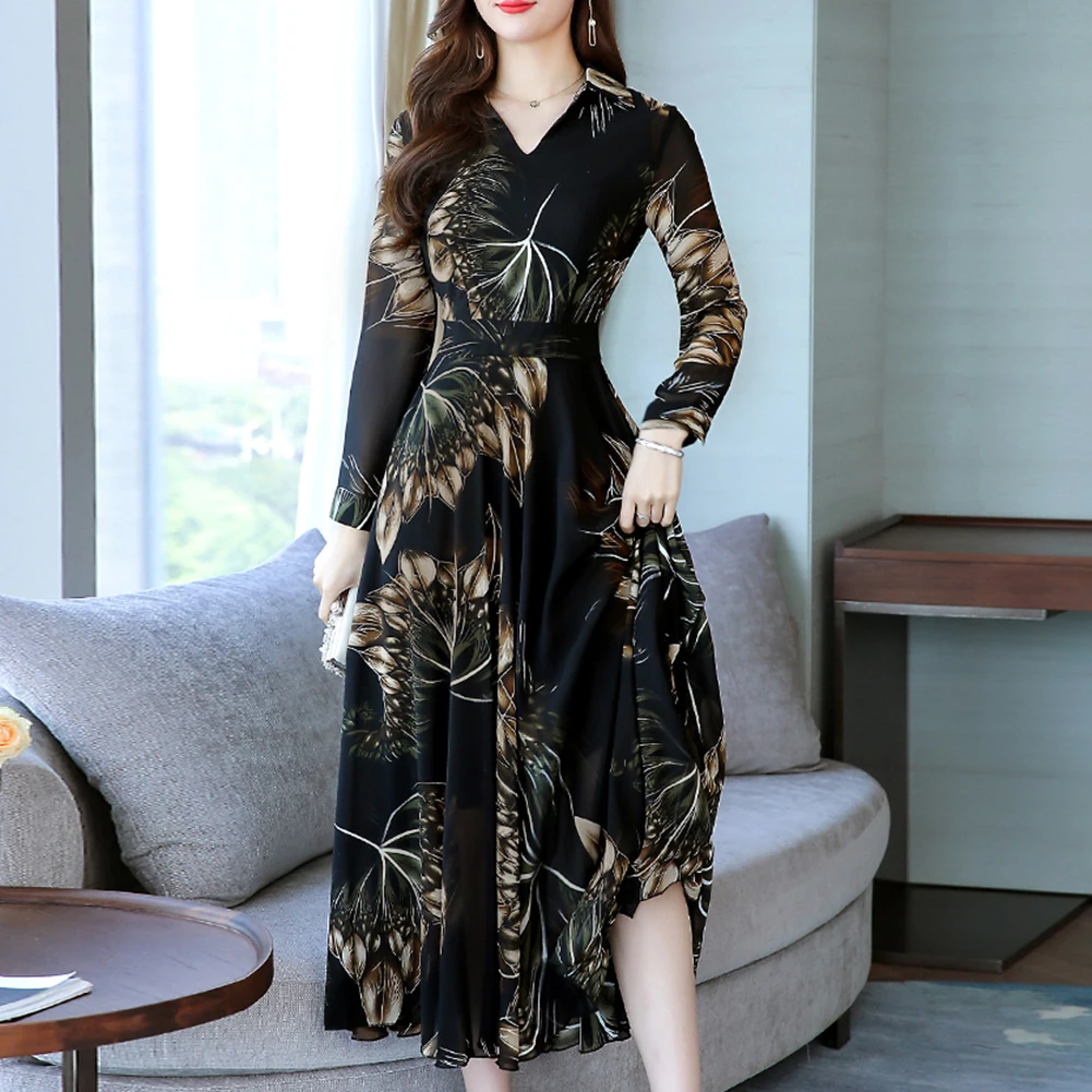 Женское платье трапеция макси с цветочным принтом v образным вырезом высокой