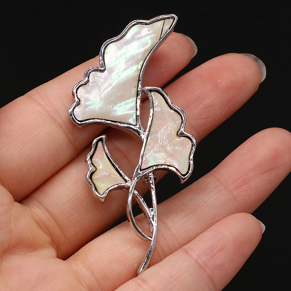 

Fashion Natural Shell Lady Girls Brooches Flower shape Metal Pins for Weddings Party Dress Coat Brooch Jewelry Gifts 27x60mm