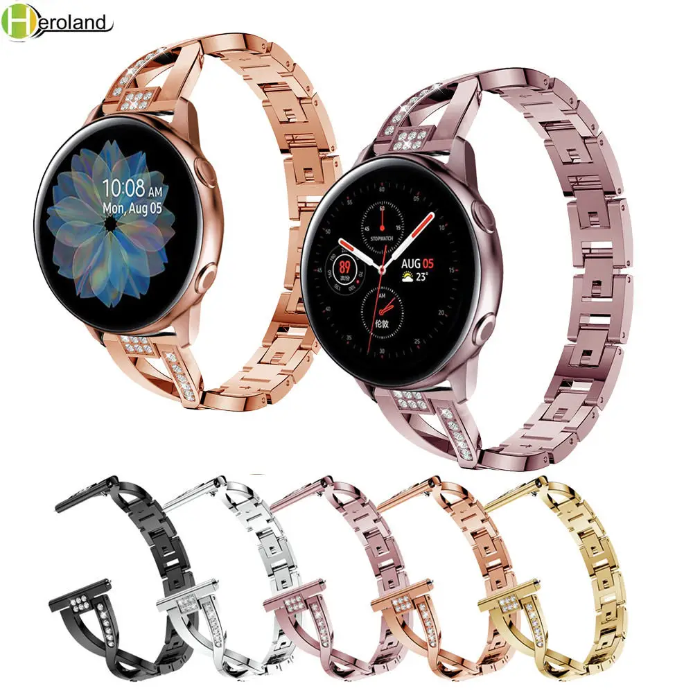 20 мм браслет ремешок для Samsung Galaxy watch active 2 44 40 из нержавеющей стали кристалл Amazfit GTR