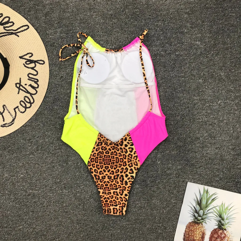 

Women Irregular Leopard Print bathing suit Push-Up Beach Bikini One Piece Swimwear ladies bikinis set bandage 2020 new swimsuit