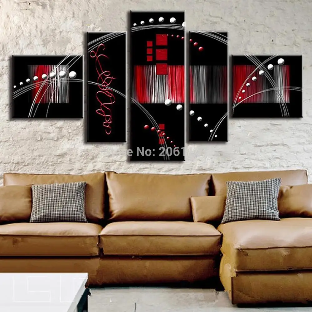 

hand painted abstract oil paintings red black modular painting group pictures wall canvas art black sofa background decor