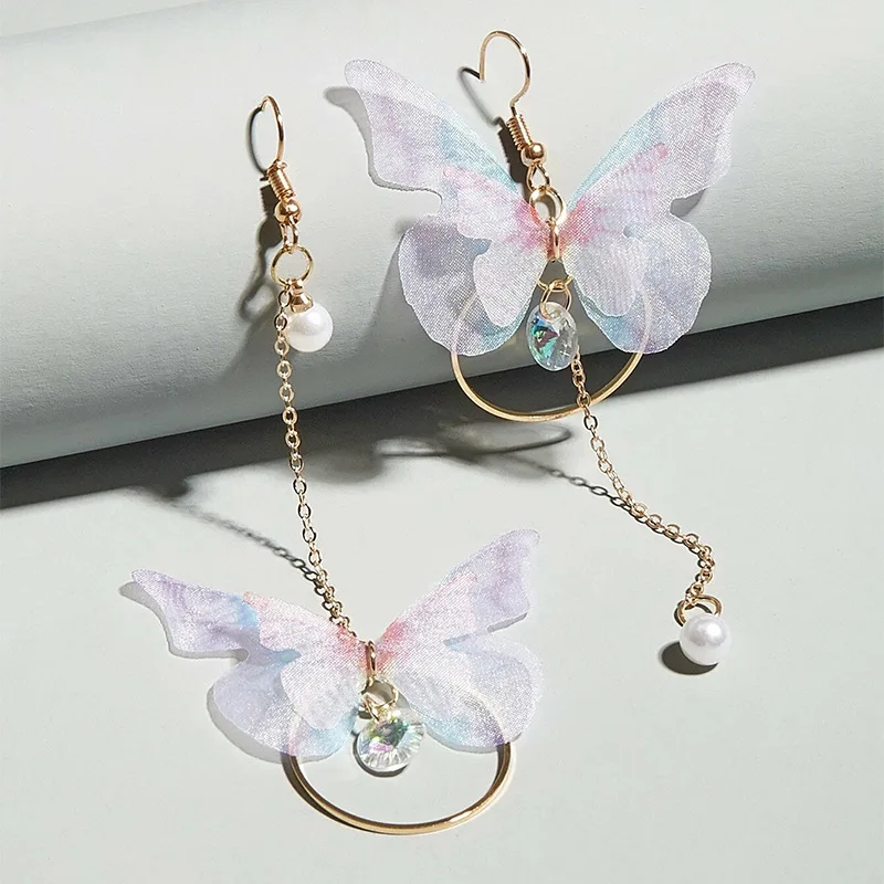 

Korean style earrings asymmetric butterfly Imitation Pearl circle Women's earrings for women gifts Accessories Fashion Jewelry