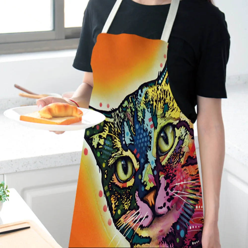 

Cotton hemp creative cartoon color cat apron
