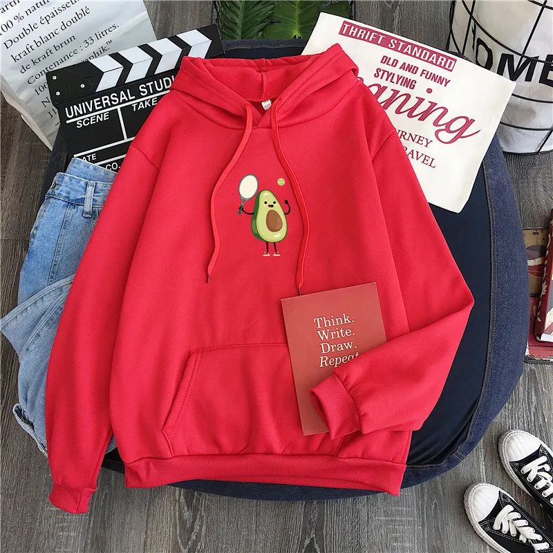 hoodie 3red Милая мультяшная толстовка с авокадо, толстовка с капюшоном, кавайный принт, топ, модная Толстовка с принтом для девушек, Женская толстовка, одежда в стиле хип-хоп - Цвет: hoodie 3red
