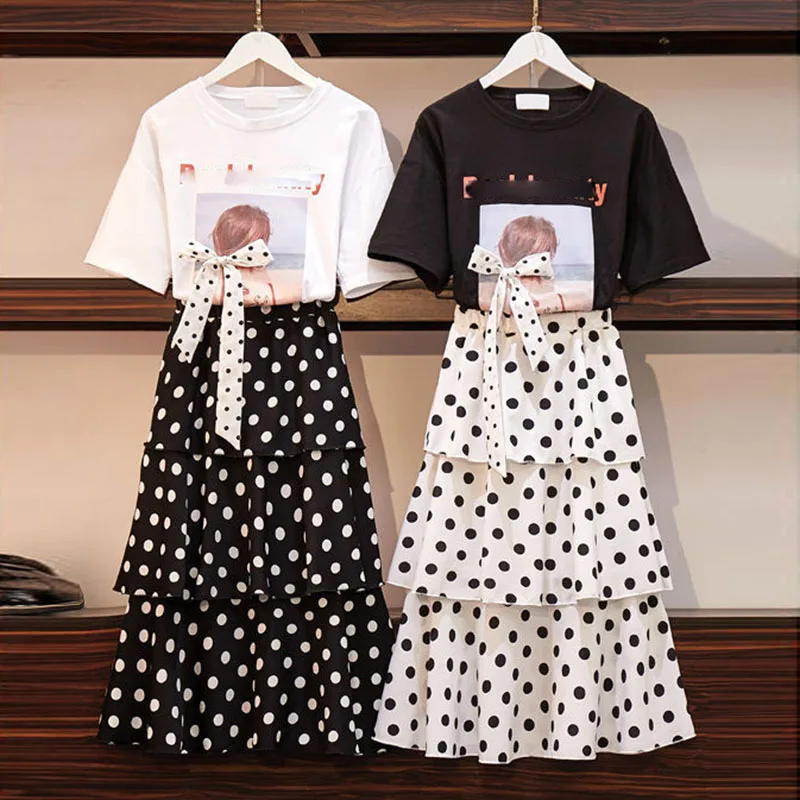 Женская плиссированная юбка миди многослойная в белый горошек с цветочным