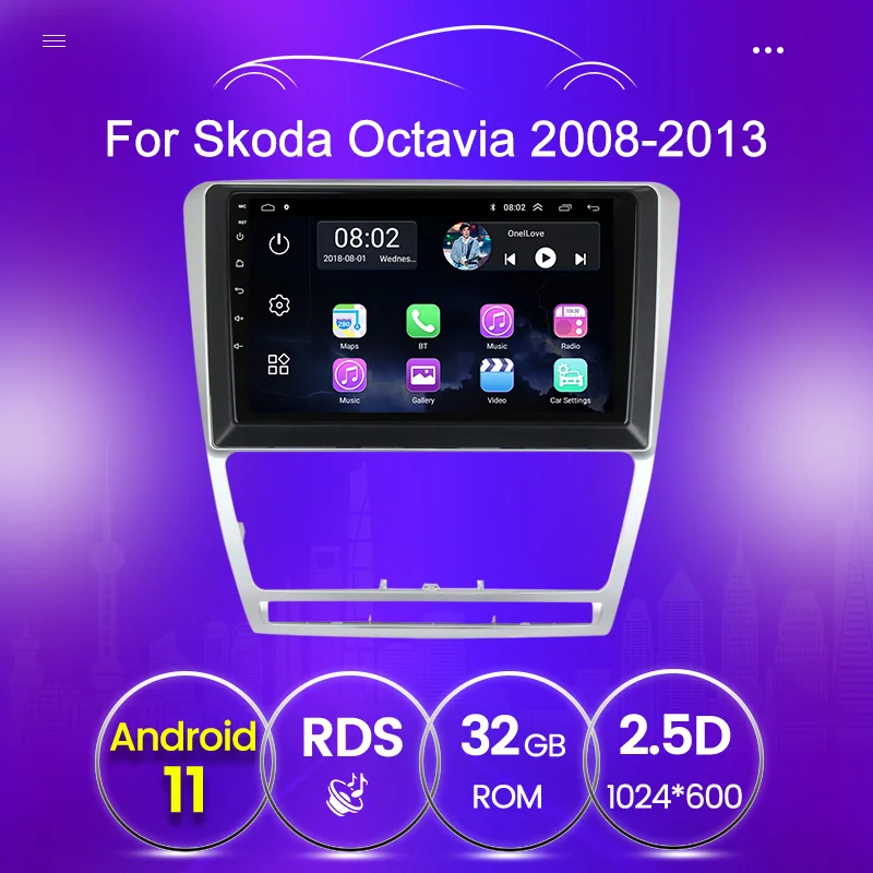 Автомагнитола 2DIN IPS 2.5D Android 2G + 32G для Skoda Octavia 2007 2011 wifi навигация GPS swc
