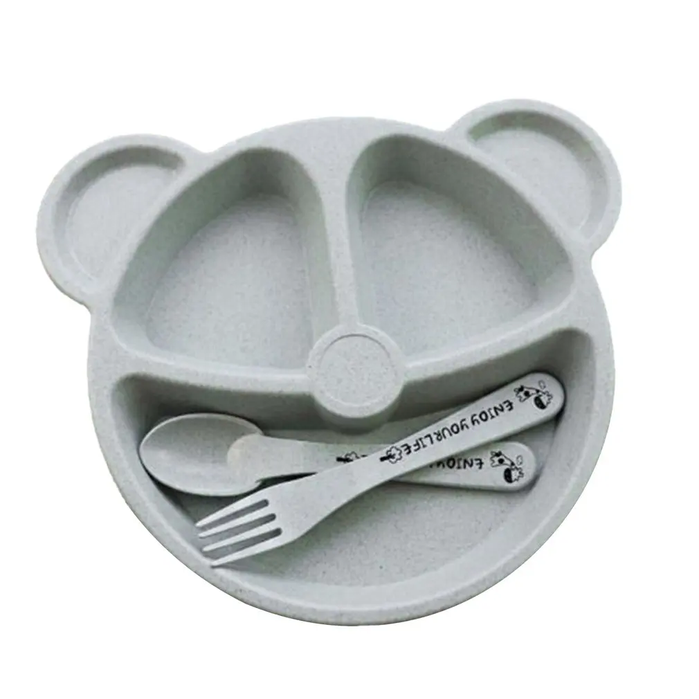 

Cubs Children's Dinner Set Wheat Straw Creative Tableware Baby Dish Tray Breakfast Tray Addition Fork and Spoon