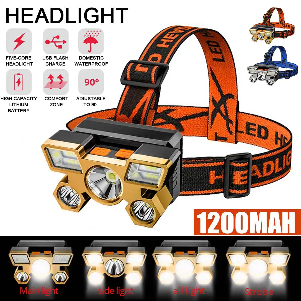 

Фонарь налобный Аккумуляторный с 5 светодиодами и зарядкой от Usb