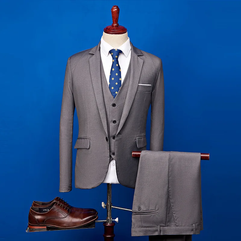 

2020 Red Men's Suit 3 Pieces Set One-Button Flat Slim Fit Casual Tuxedos For Wedding Prom (Jacket+Pants+Vest) costume homme