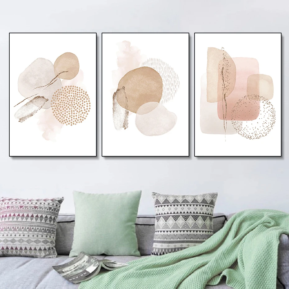 

Modern Abstract Beige Pink Geometric Canvas Painting Artwork Poster Wall Art Pictures Home Bedroom Lving Room Decor (No Frame)