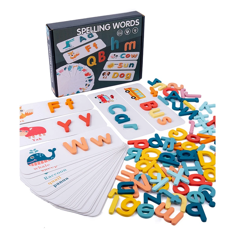 

New Kids Wooden Spelling Word Puzzle Game Educational Toy For Children English Alphabet Cards Letter Learning Toys Wood Blocks