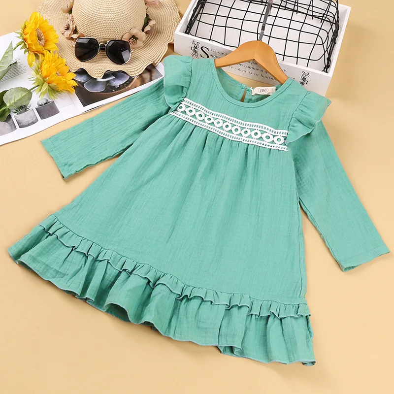 

Girls Solid Color Casual Dresses Spring Autumn Kids Comfortable And Simple Princess Dress 3-8 Years vestidos Children Clothes