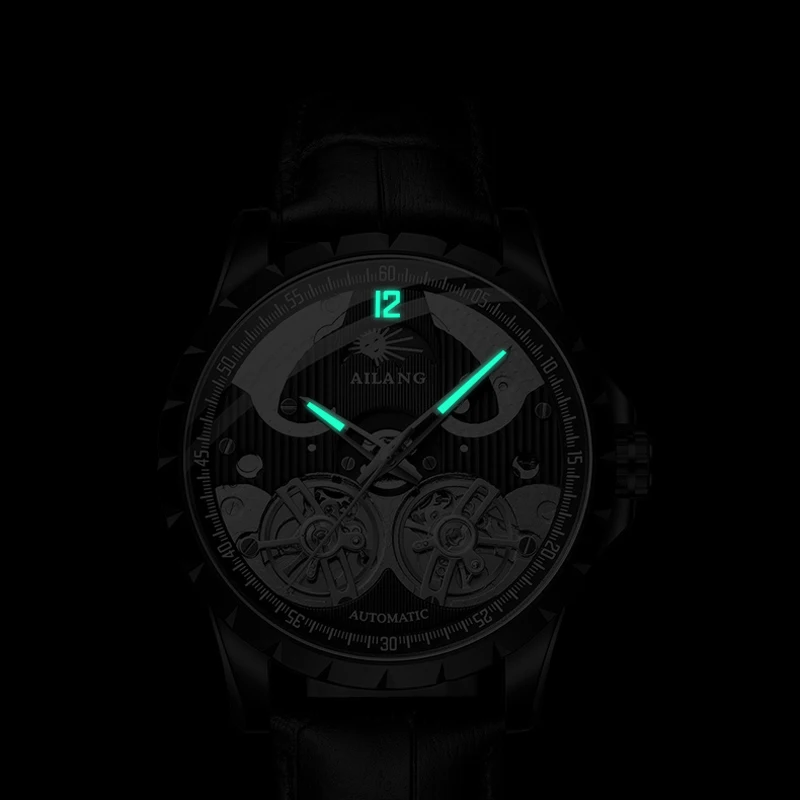 Бренд ailang мужские часы автоматические механические Tourbillon спортивные кожаные