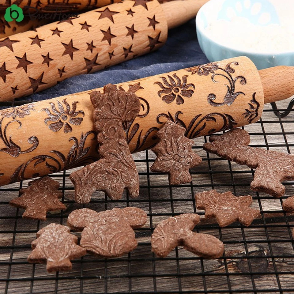 1 шт. Wodden тиснение Скалки для выпечки печенье фондан пирог тесто с гравировкой