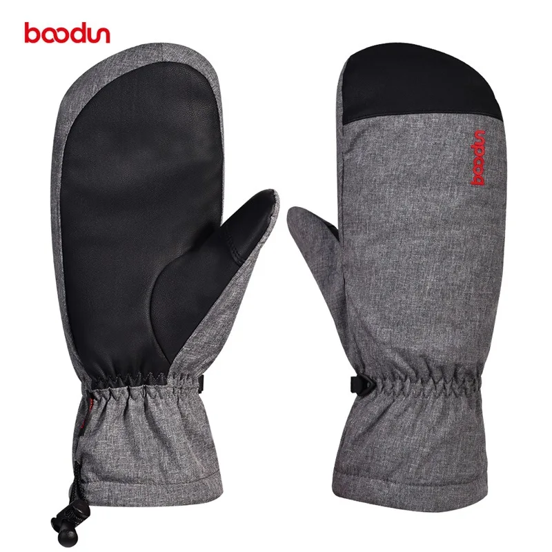 Boodun Men Women Winter Ski Gloves Windproof Waterproof Snow Snowboard Skiing Gloves Thermal Fleece Warm Gloves with PU Palm - Цвет: white