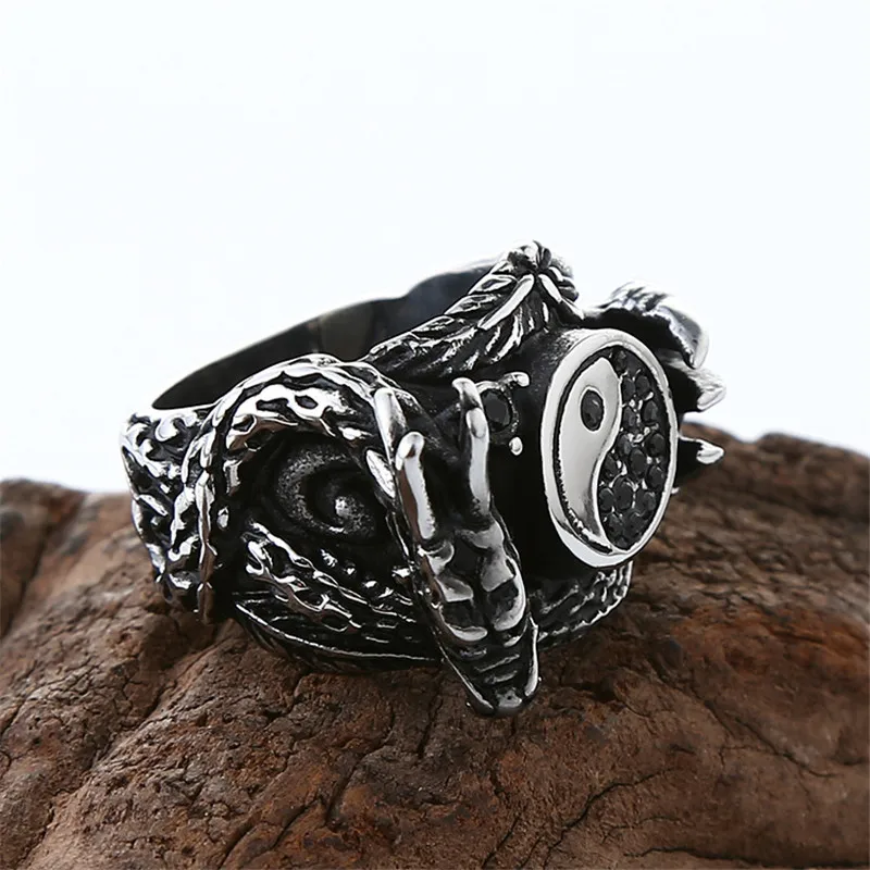 Этнический Ветер тотемный Дракон Тай Чи кольцо магазин черный циркон
