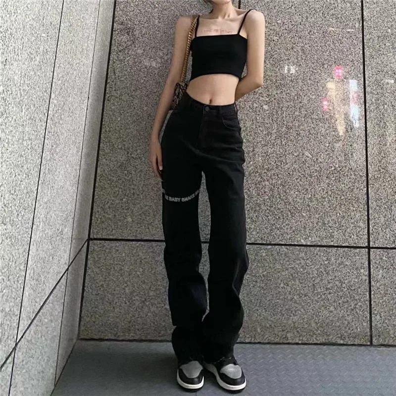 

Retro Black Wide-leg Jeans Women's Spring and Autumn High Waist Loose Hot Girl Draped Trousers Trendy
