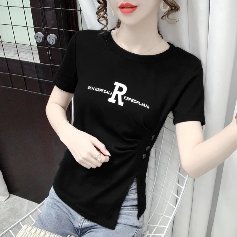 

New fashion design in summer 2021 small short top temperament slim split T-shirt women's fashion