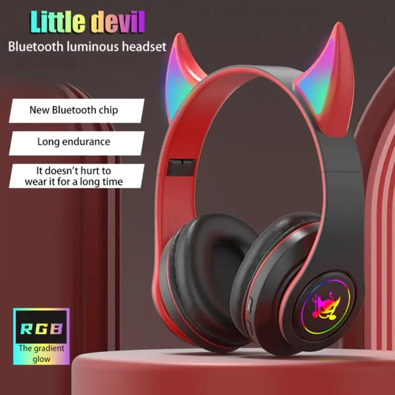 Беспроводные наушники Devil Ear с микрофоном светящиеся стерео синими зубьями
