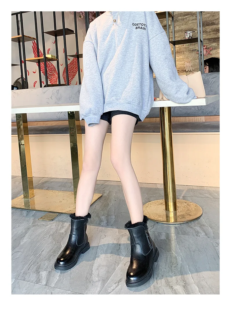 Zapatos de mujer; Новинка года; зимние кожаные женские хлопковые ботинки; шерстяные пинетки с боковой молнией; кожаные женские ботинки