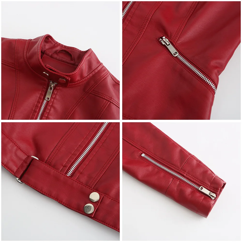 Spring Autumn Women Faux Leather Bomber Jacket Ladies Solid Red Brown Purple Zipper Biker Pu Coat Female Casual Slim Fit Outwear