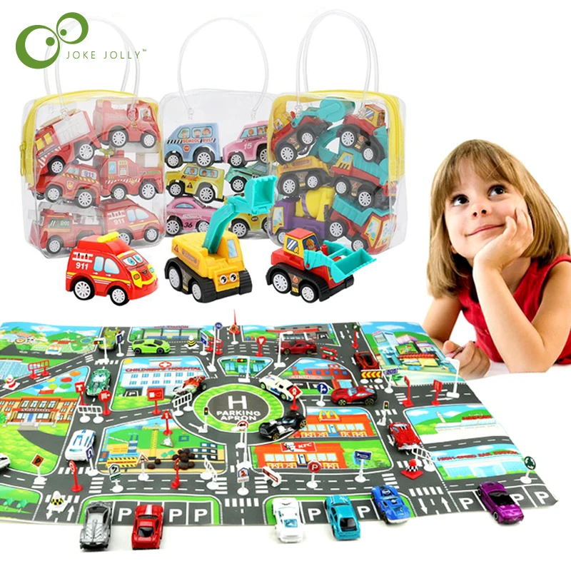 6 шт./пакет игрушечный автомобиль с картой города игровой коврик мини-автомобили