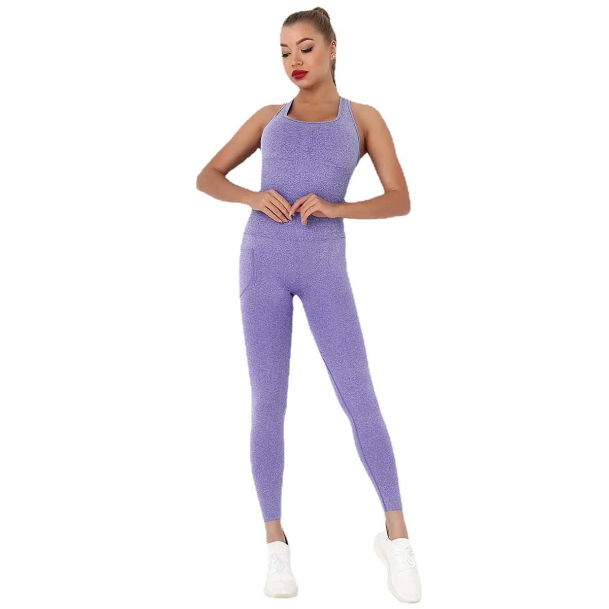 

European and American Seamless Sexy Peach Hip Pocket Yoga Jumpsuit Quick Drying Fitness Exercise Back Yoga Suit