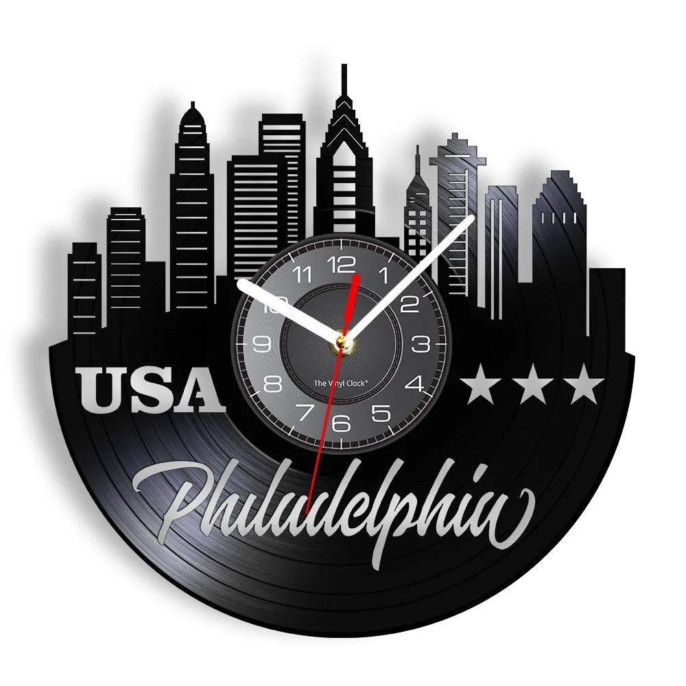 

America Philadelphia Skyline Minimalist Wall Clock Pennsylvania Philly Cityscape Artwork Watch Modern Decor Tourist Souvenirs
