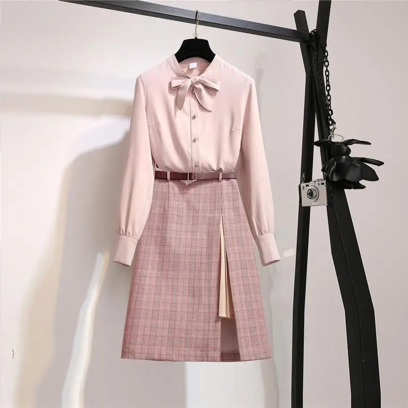 style 1 Новинка года; сезон весна-осень; женские милые костюмы; однотонные рубашки для девочек; комплекты из топа и юбки в клетку; Модный женский костюм из двух предметов; X35 - Цвет: style 1