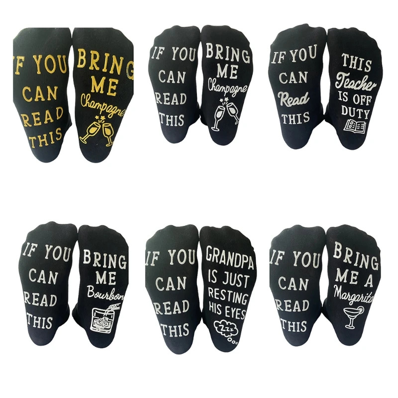 

Men Women Novelty Funny Sayings Crew Socks If You Can Read This Bring Me Champagne Margarita Bourbon Cotton Hosiery Christmas