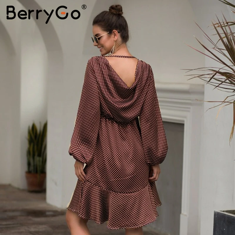 BerryGo элегантный в горошек платье женское сексуальное с оборками v образный вырез