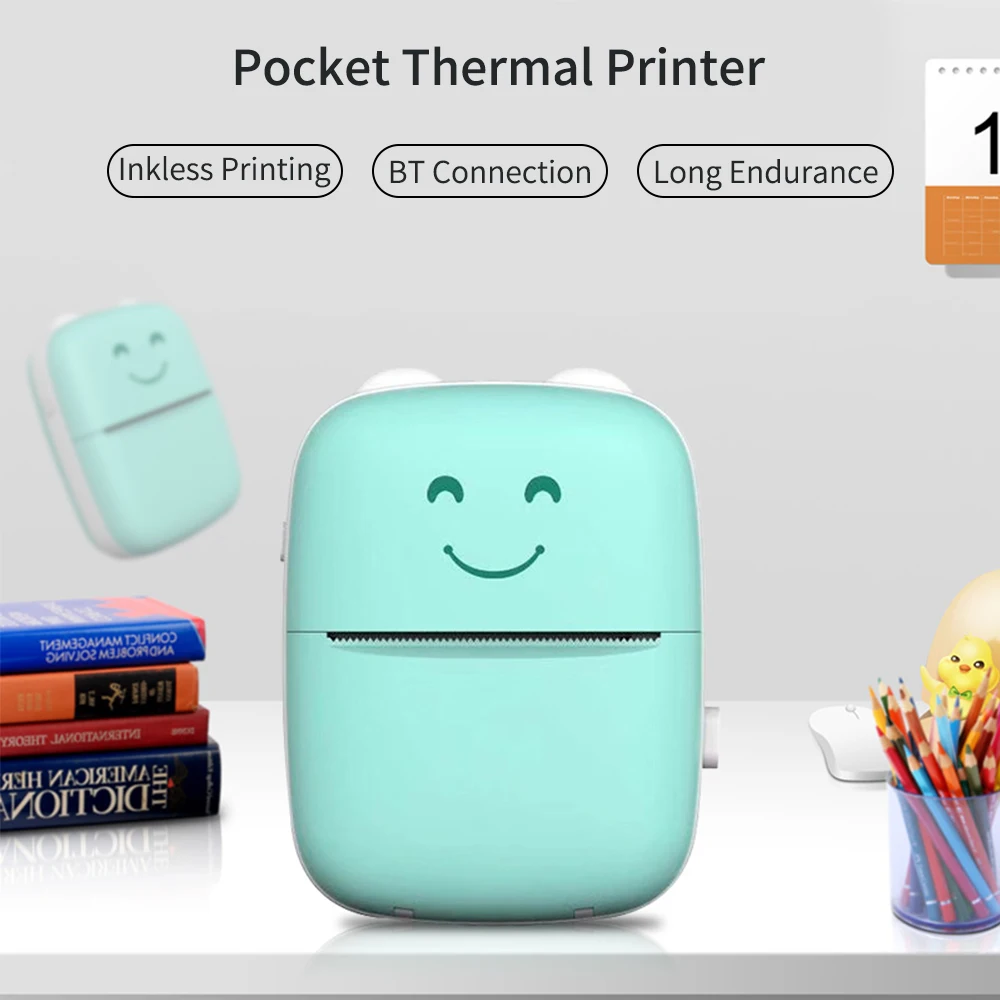 Мини Портативный термопринтер BT беспроводной принтер 203 точек/дюйм с 1 рулонная