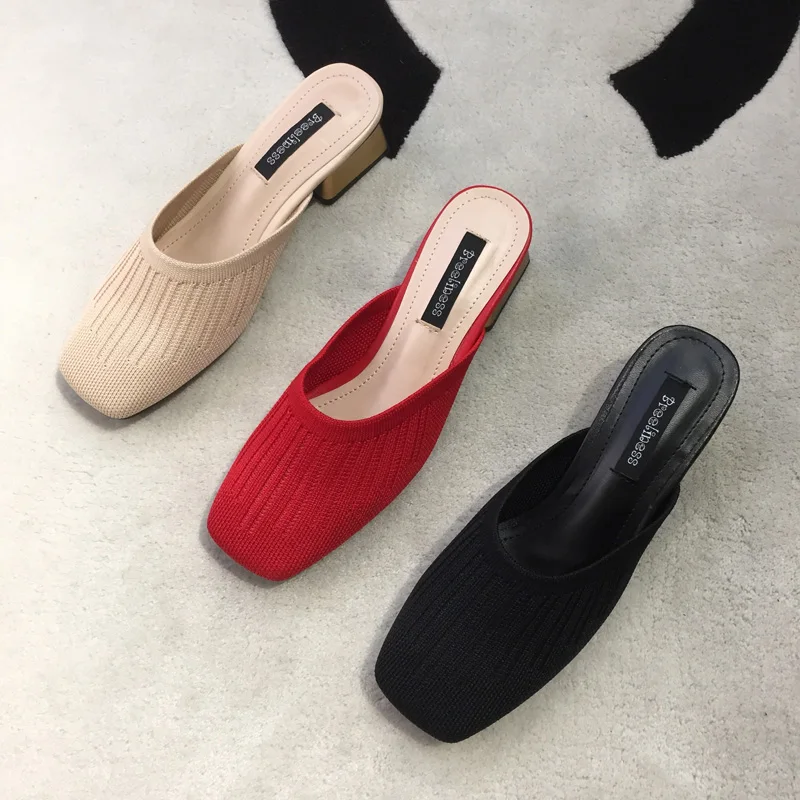 

LazySeal/Женская обувь; Шлепанцы; Коллекция 2022 года; Сезон лето; Новинка; Модные трикотажные Стрейчевые туфли без задника; Шлепанцы с закрытым но...