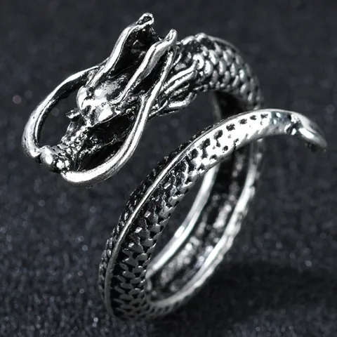 Кольцо в виде дракона серебристого цвета для мужчин и женщин, креативное Ювелирное Украшение в стиле ретро/панк для мотоцикла/Вечеринки, открытое, размера в виде животного