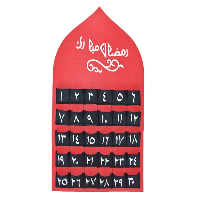 

2021 Eid Ramadan Mubarak 30days Advent Calendar Hanging Felt Countdown Calendar for Kids Gifts Party Decorations