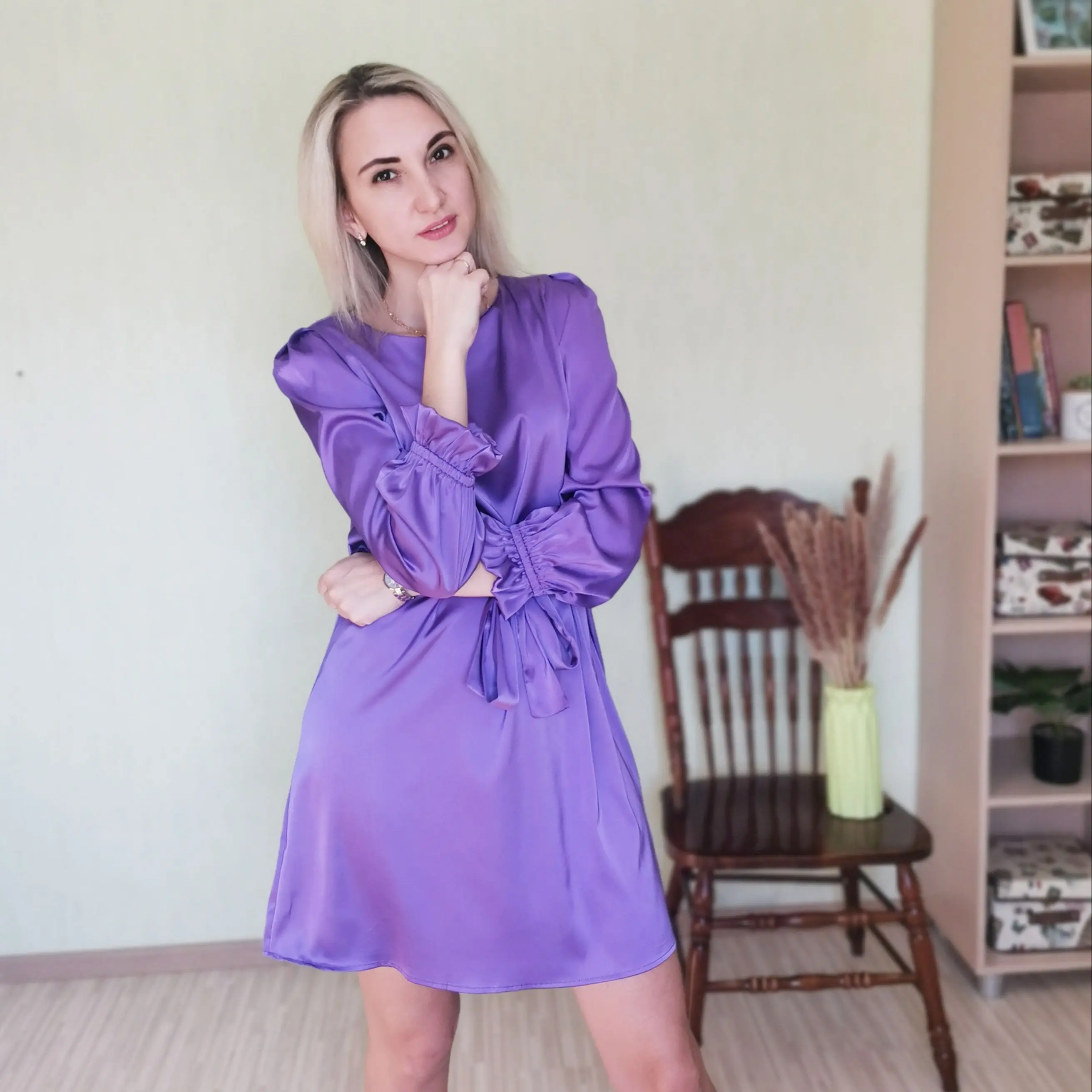 

Casual Satin A Line Mini Dress Women O Neck Lantern Sleeve Party Night Dress Female Spring Autumn Elegant Solid Sashes Dresses