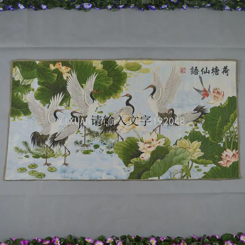 

Living room decoration painting brocade hanging painting lotus pond fairy language embroidery crane prolonging the year