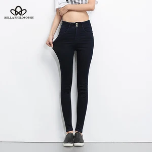 Женские джинсы Bella philosophy размера плюс на пуговицах, черные брюки с высокой талией, Эластичные Обтягивающие Брюки для женщин