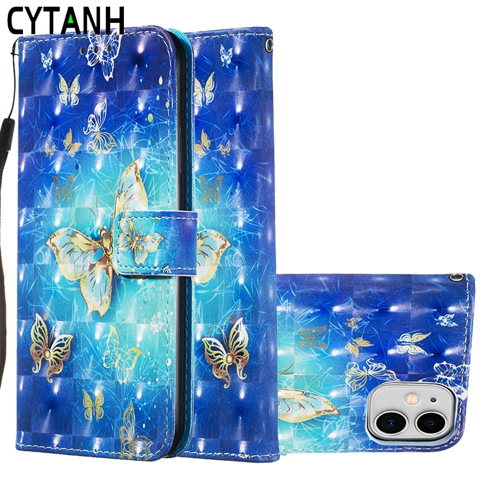 Flip Case For iphone 11 2019 Cover 3D Butterfly Luxury PU Leather Phone Capa 6.1 Coque | Мобильные телефоны и аксессуары