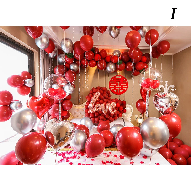 

Wedding Room Decoration Wedding Balloon Combination 10 Inch Red Latex Ball Wedding New House Bedroom Layout Balloon Set L9