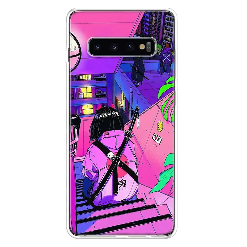 anime vaporwave glitch hot cover phone case for samsung galaxy s20 fe s21 s22 ultra s10 lite s9 s8 plus j4 j6 j8 s10e coque free global shipping