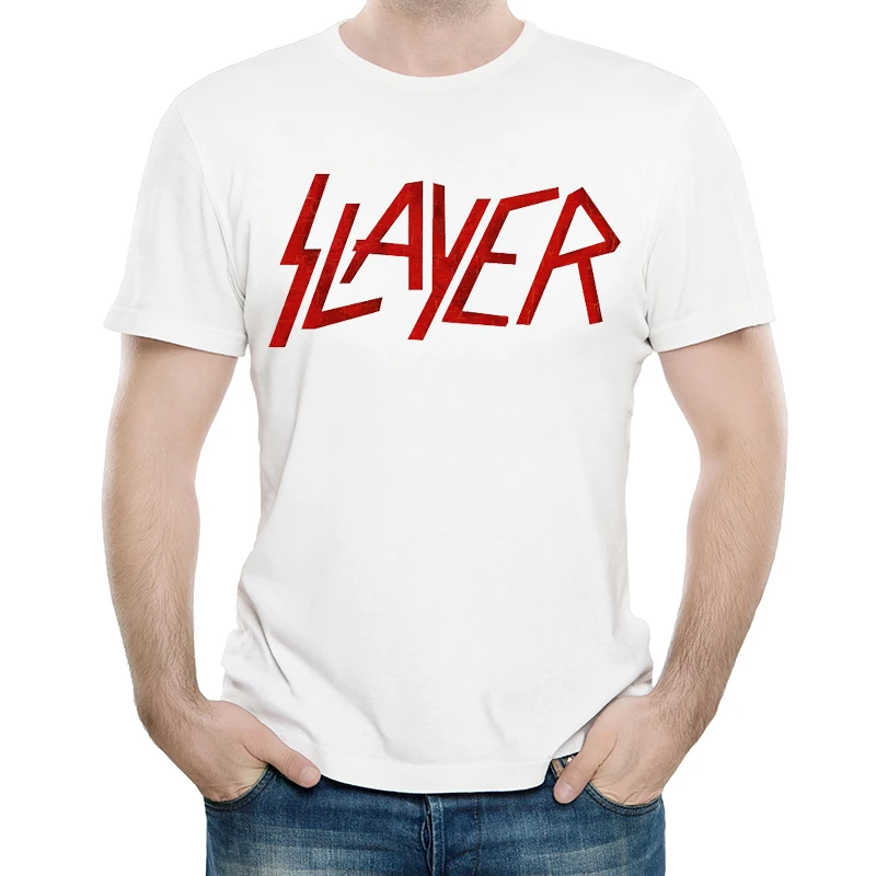 Slayer футболка белого цвета Мужская мода короткий рукав группа Логотип Футболка