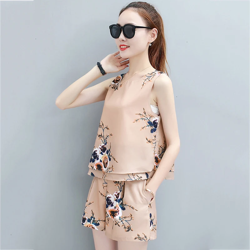 Комплект kleding Nieuwe Elegante с принтом Vrouwen майка топ Модный корейский комплект шортами