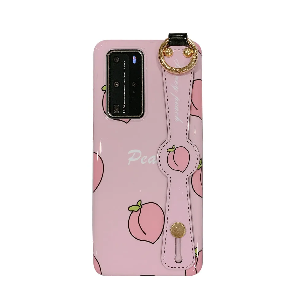

Phone Cases on sFor Huawei P40 P30 P20 Pro Mate 20 30 Pro Case Fashion Strawberry Peach wrist strap Soft Silicone Cover Capa