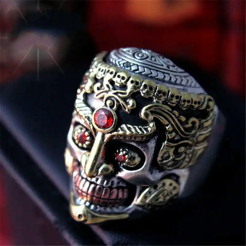 Винтажное готическое кольцо с черепом в стиле панк крутое мужское из сплава