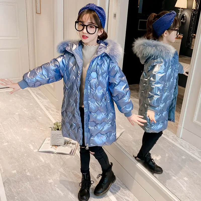 

-30 Celsius Girls Parker Winter Cotton Down Jacket Mid-Length Thick Ins Tide Children's Warm Padded Students Coat Kids Clothing