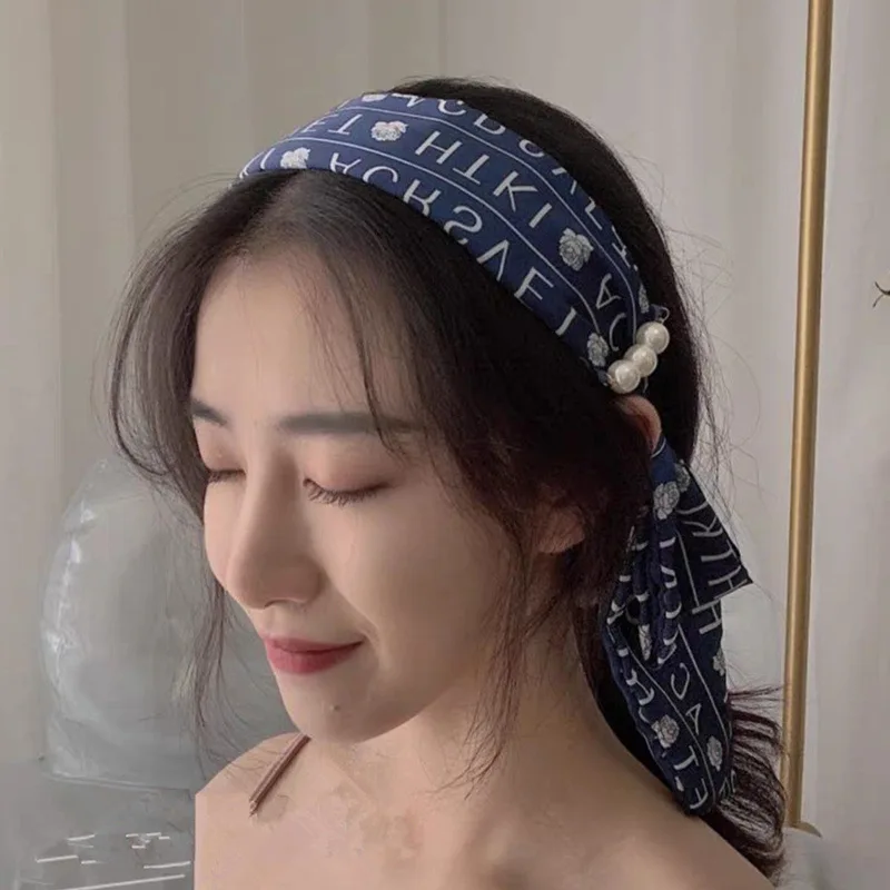 

Rhinestone Pearl letter Ribbon ponytail hairband Fashion Vintage Head Hoop Holder Women's Hair Accessories
