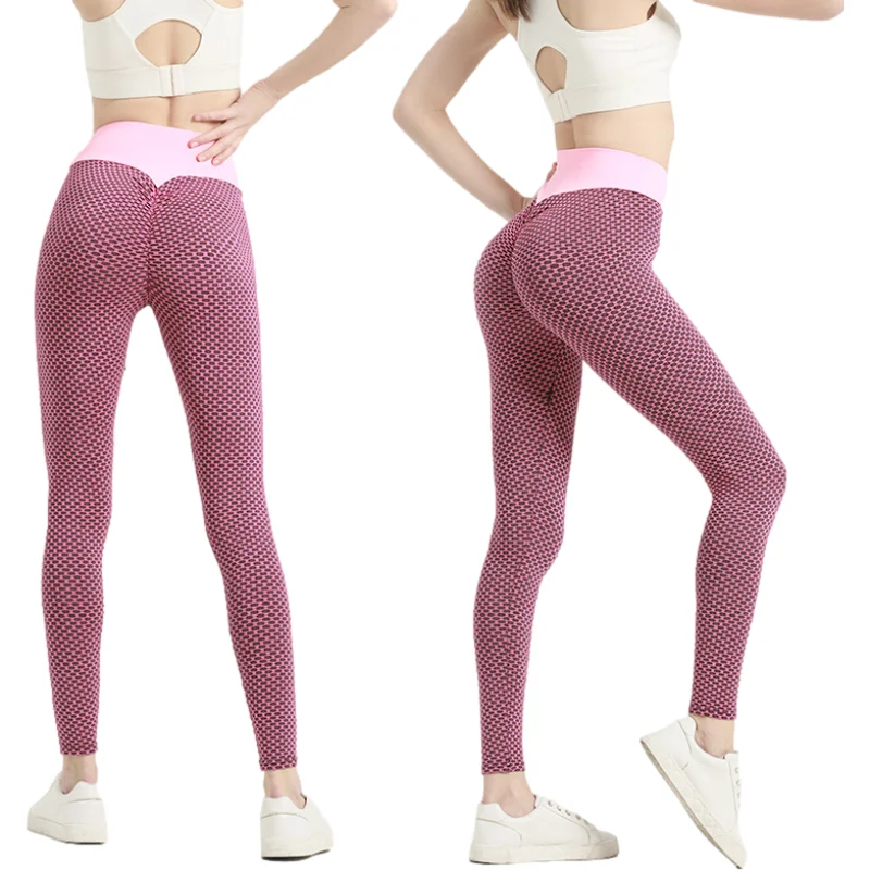 

Women's Pants Honeycomb Fitness Pants High Waist Jacquard Sports Tights Running Fitness Yoga Trousers Sportswear