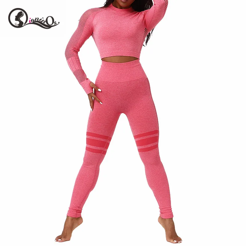 Бесшовный Женский костюм 2 шт. спортивный короткий топ дышащие леггинсы комплект